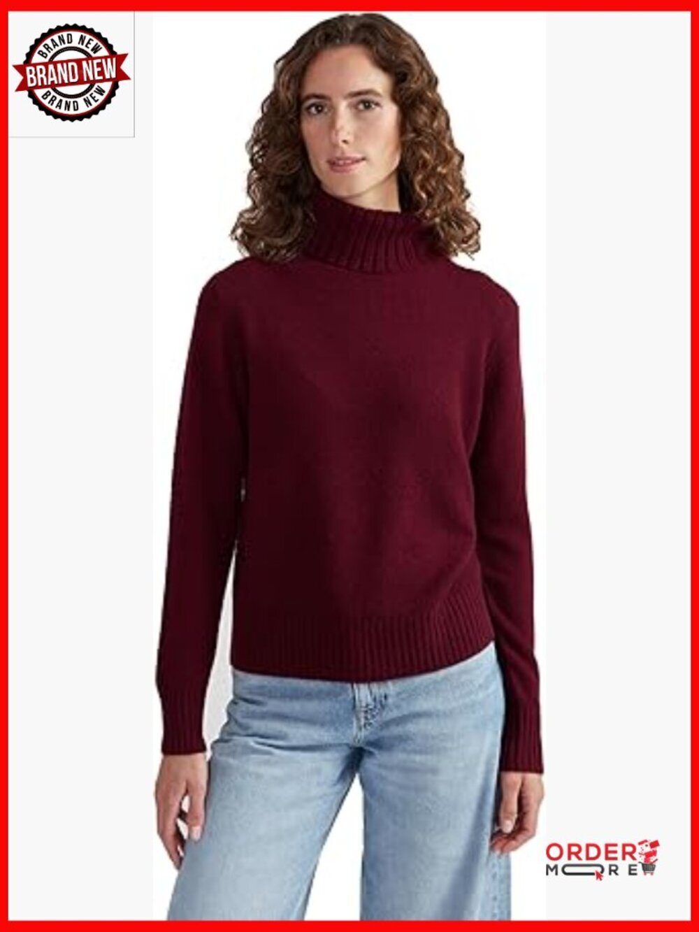 Women's 100% Cashmere Turtleneck Sweater, Regular Fit Pullover